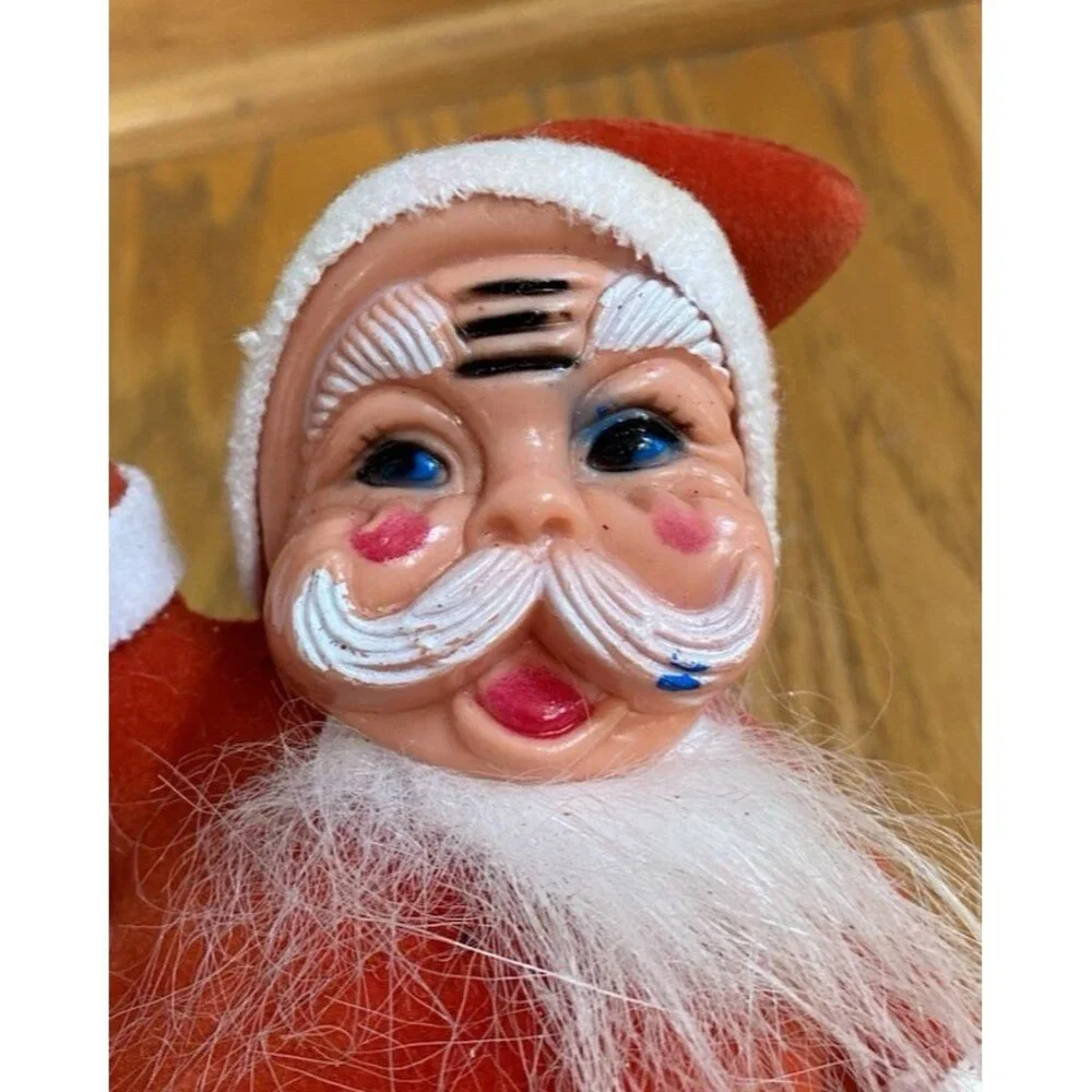 Vintage Christmas Flocked Waving Santa Claus Figure Leg Up Large 8.5